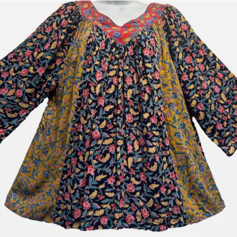 Nwt SACRED THREADS floral funky boho rayon hippy ruffled TUNIC TOP 1X